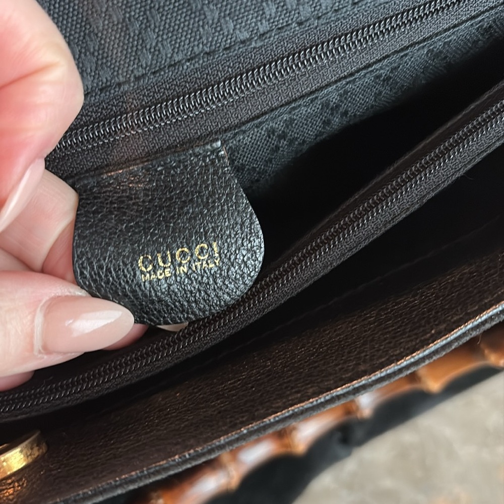 Black Suede Handbag with Bamboo Handles - Picture 8 of 16